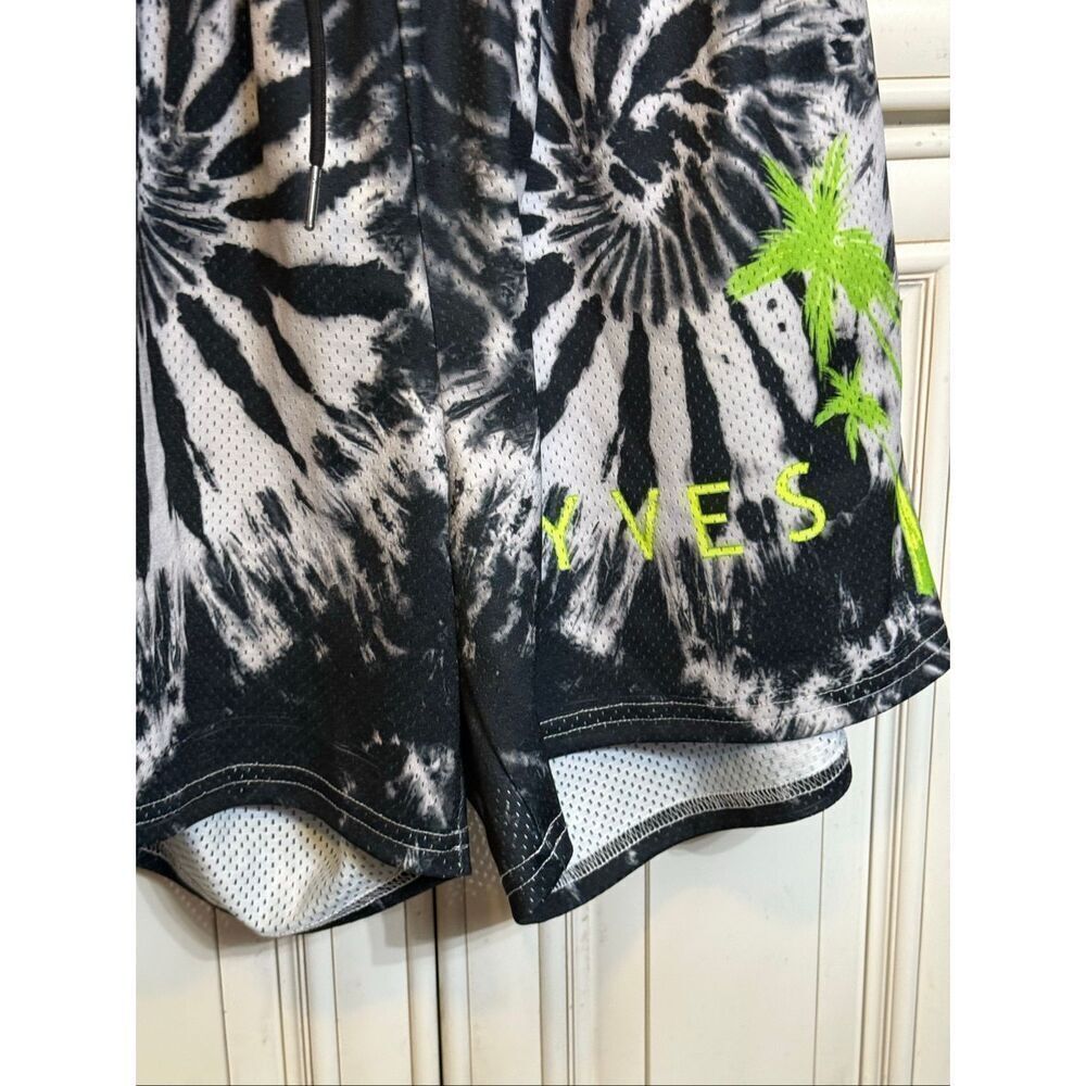 Yves Men's Tie Dye Athletic Basketball Shorts Black and White Large NWOT